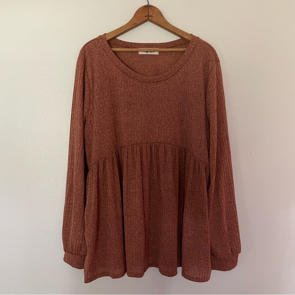 Haptics Burnt Orange/Brown Long Sleeve Blouse - Picture 3 of 4